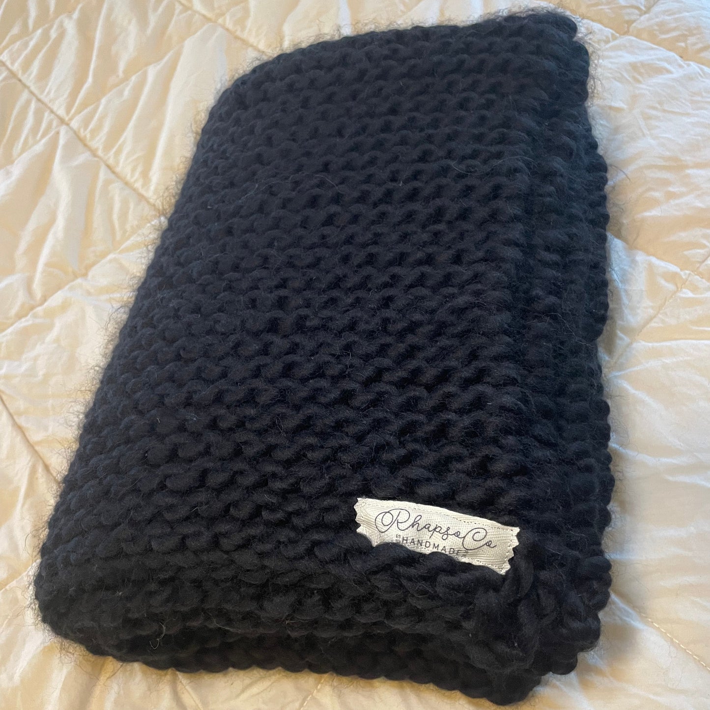 Space Black Hand Knit Wool Blanket 30"x40"