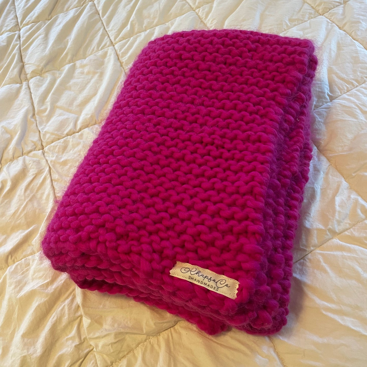 Hot Pink Hand Knit Wool Blanket 30"x40"