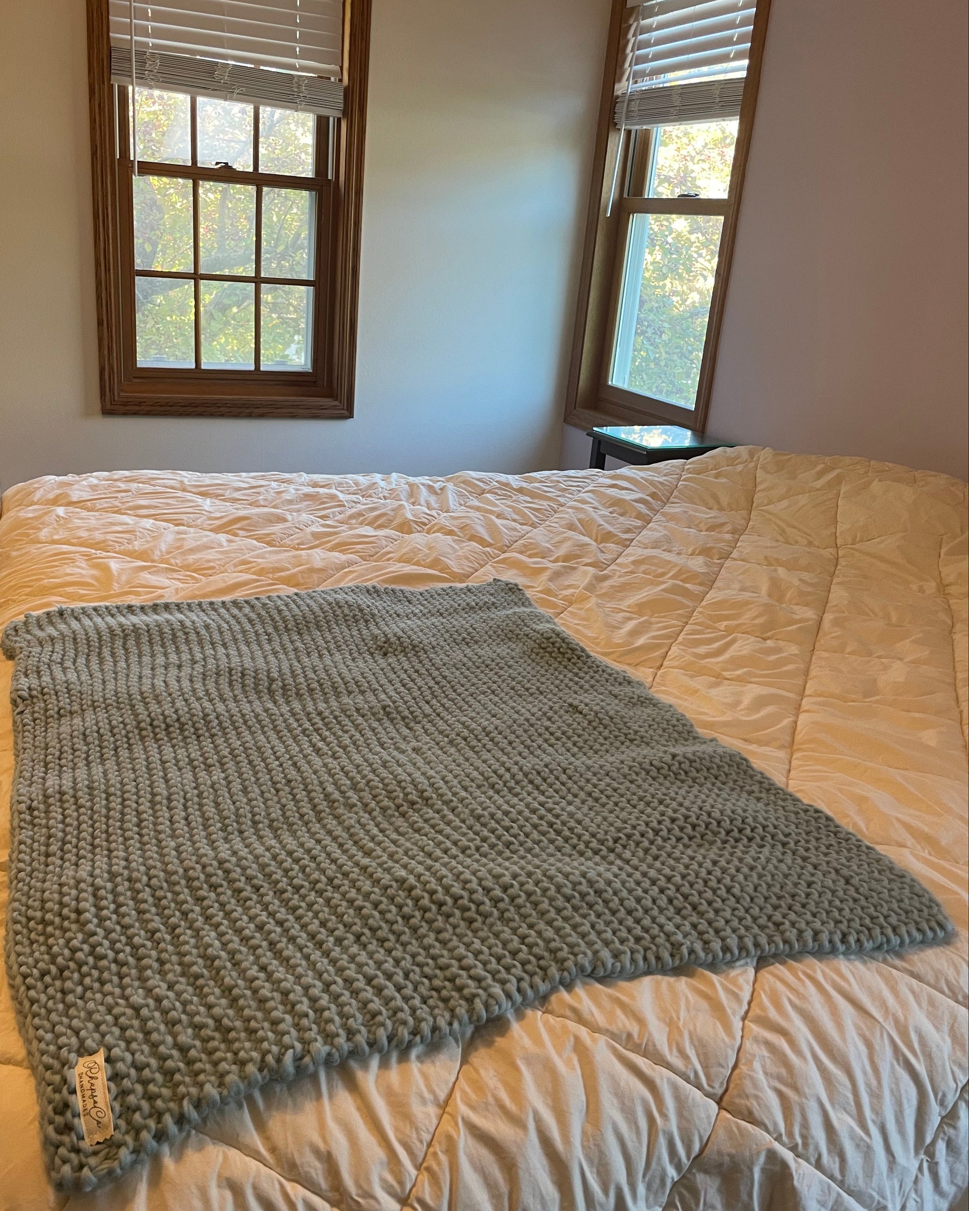 Duck Egg Blue Hand Knit Wool Blanket 30"x40"