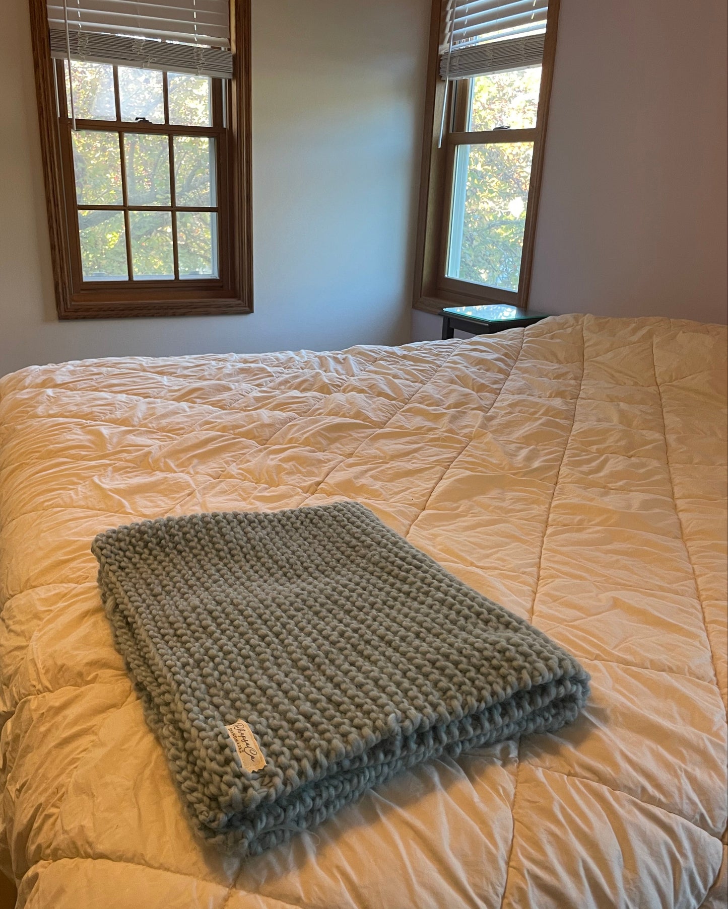 Duck Egg Blue Hand Knit Wool Blanket 30"x40"