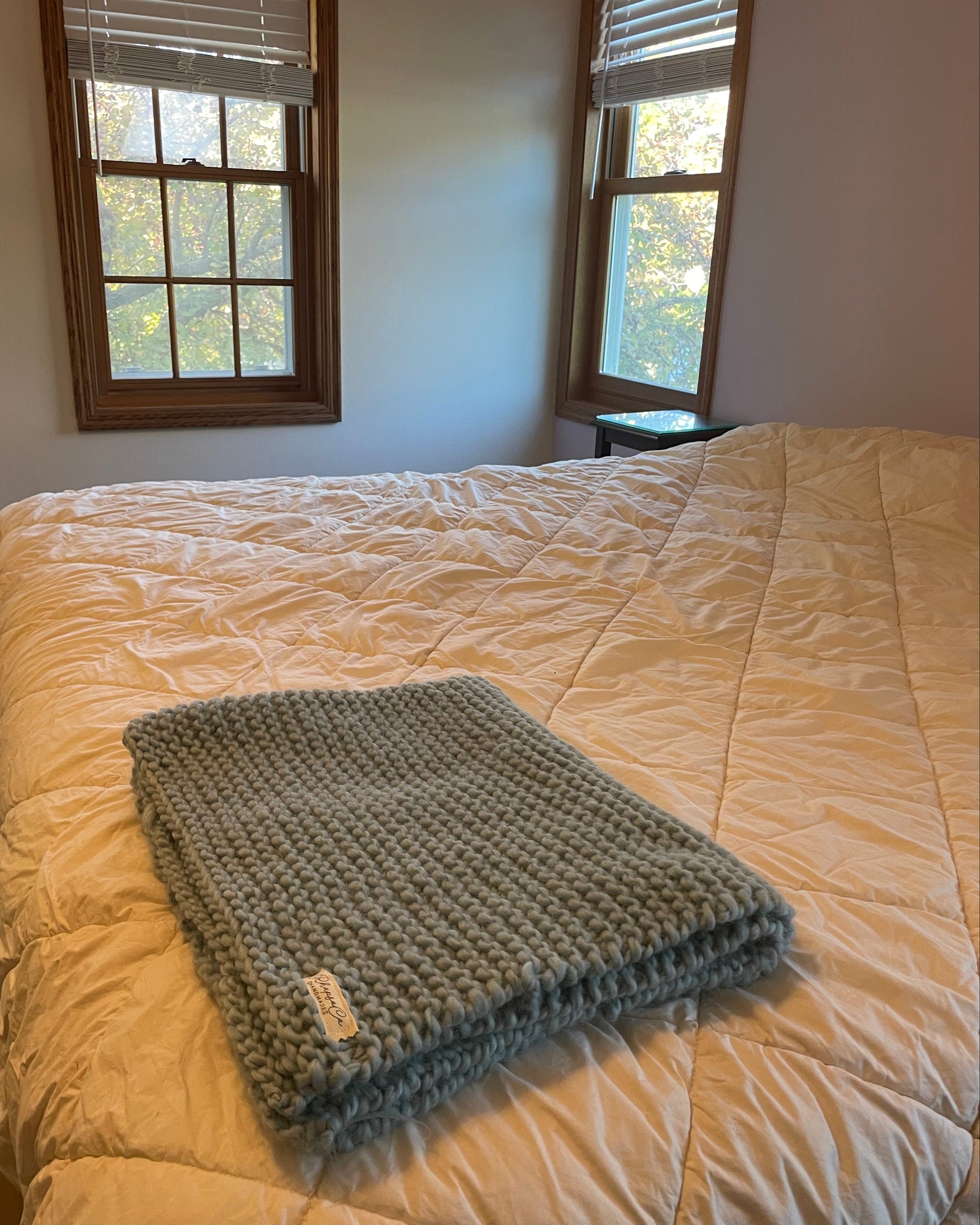 Duck Egg Blue Hand Knit Wool Blanket 30"x40"